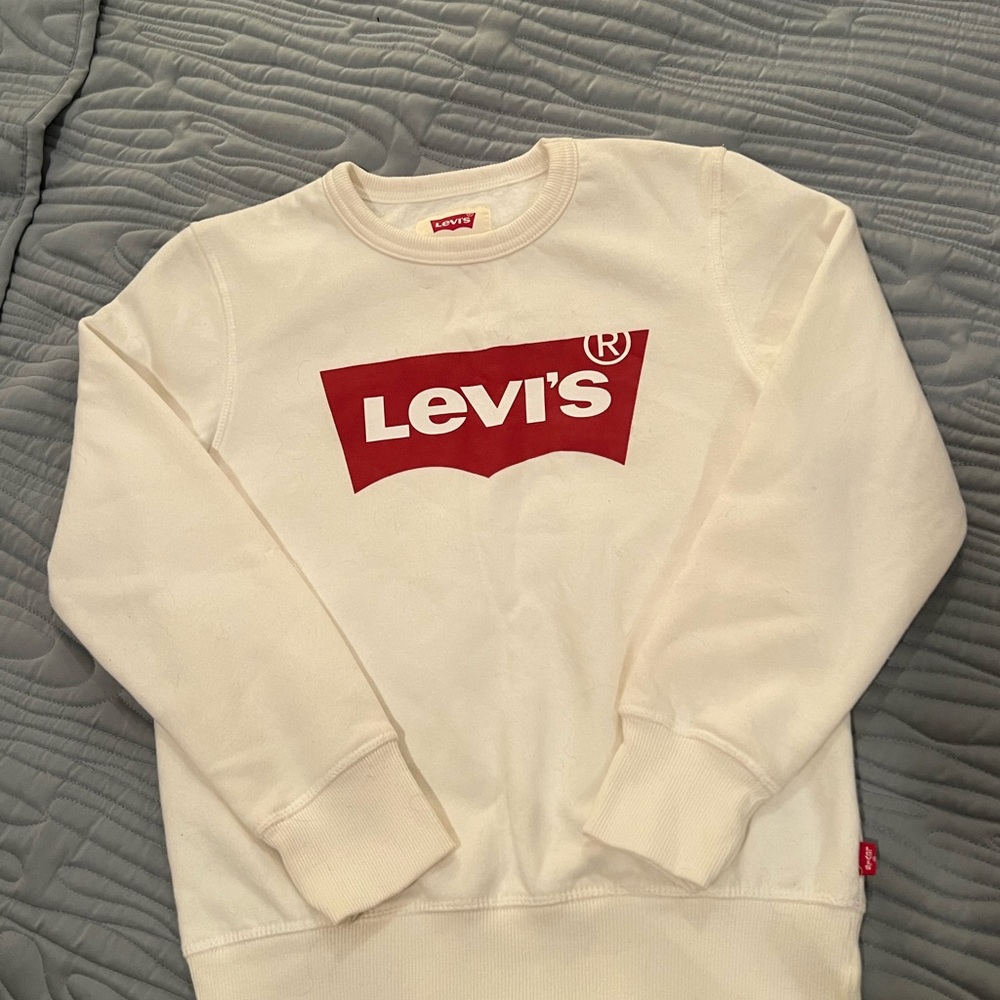 Levis Boys Classic Red Batwing Logo Off White Crewneck Sweatshirt 8-10 NWOT